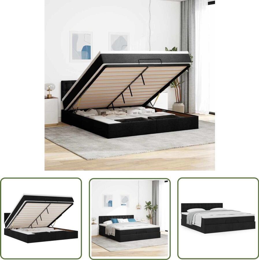 VidaXL Boxspring Ottomanbed Ottoman bed met matras 160x200cm stof zwart Tweepersoonsbed Slaapcomfort Slaapsysteem