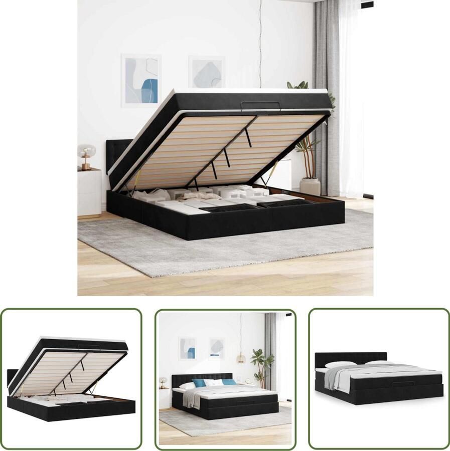 VidaXL Boxspring Bed Ottoman Bed Ottoman bed met matras 160x200cm fluweel zwart Tweepersoonsbed Slaapcomfort Slaapbank