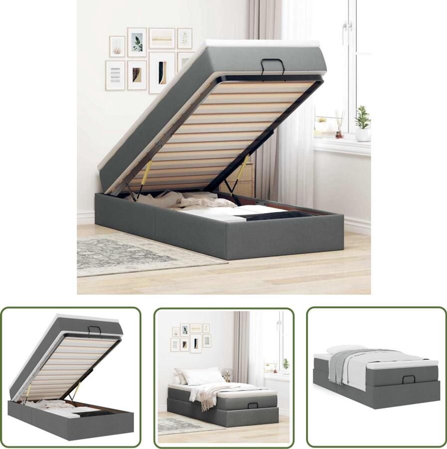 VidaXL Boxspring Ottomanbed Ottoman bed met matras 90x190cm stof donkergrijs Tweepersoonsbed Slaapcomfort Nachtkast