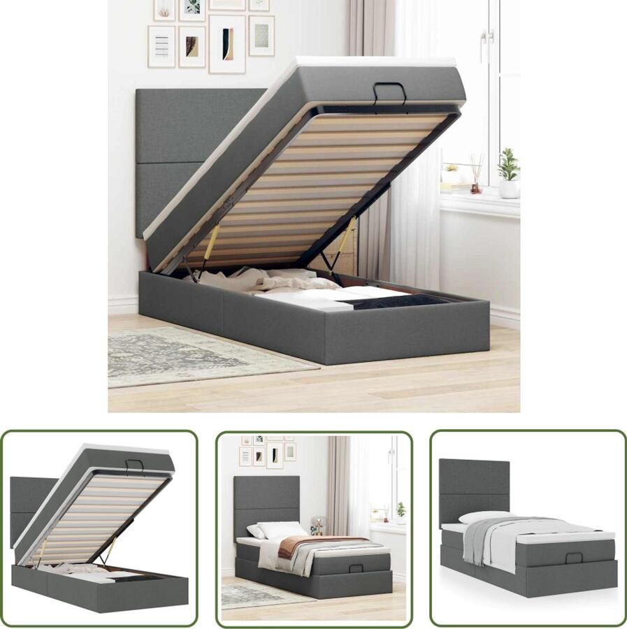 VidaXL Ottoman bed met matras 90x190cm stof donkergrijs Ottomanbed Boxspring Tweepersoonsbed Slaapcomfort Pocketvering
