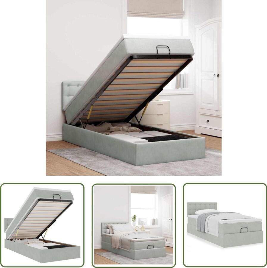 VidaXL Boxspring Ottomanbed Ottoman bed met matras 90x200cm fluweel lichtgrijs Tweepersoonsbed Slaapcomfort Fluweel