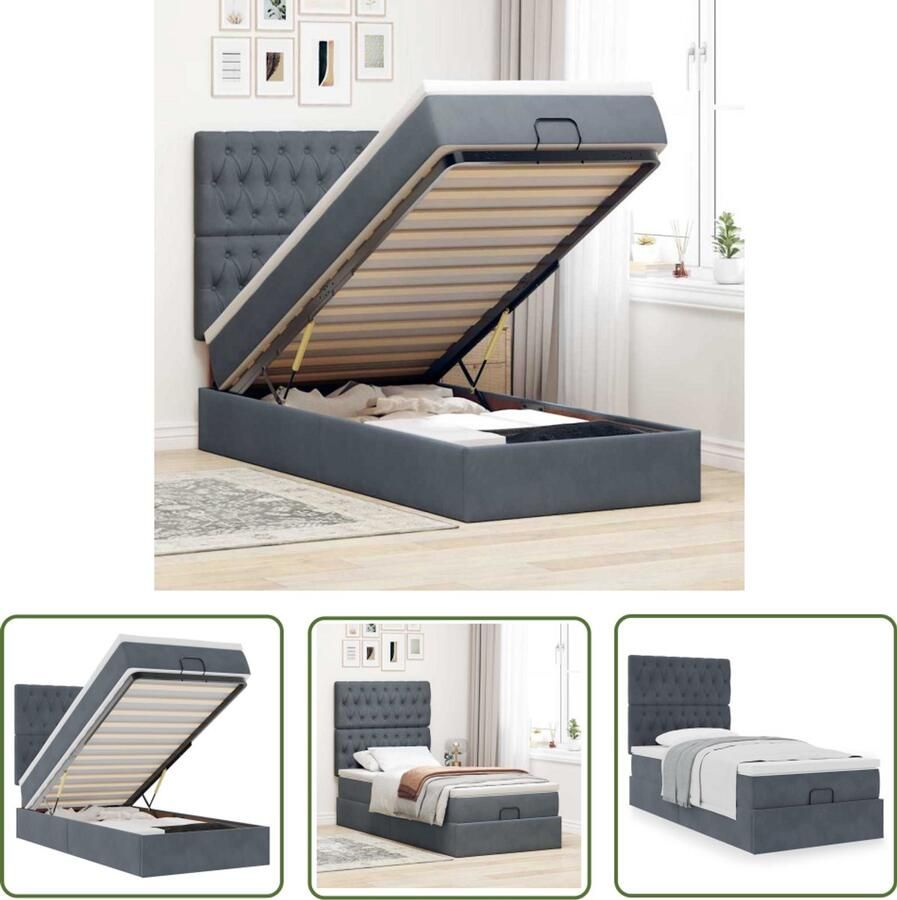 VidaXL Boxspring Ottomanbed Ottoman bed met matrassen 100x200cm fluweel donkergrijs Tweepersoonsbed Slaapcomfort Fluweel