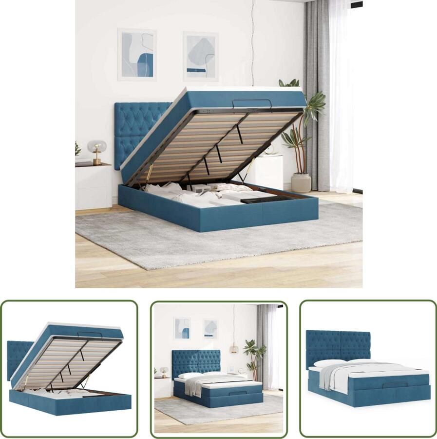 VidaXL Ottoman bed met matrassen 140x190cm fluweel donkerblauw Ottomanbed Boxspring Tweepersoonsbed Slaapcomfort Fluweel