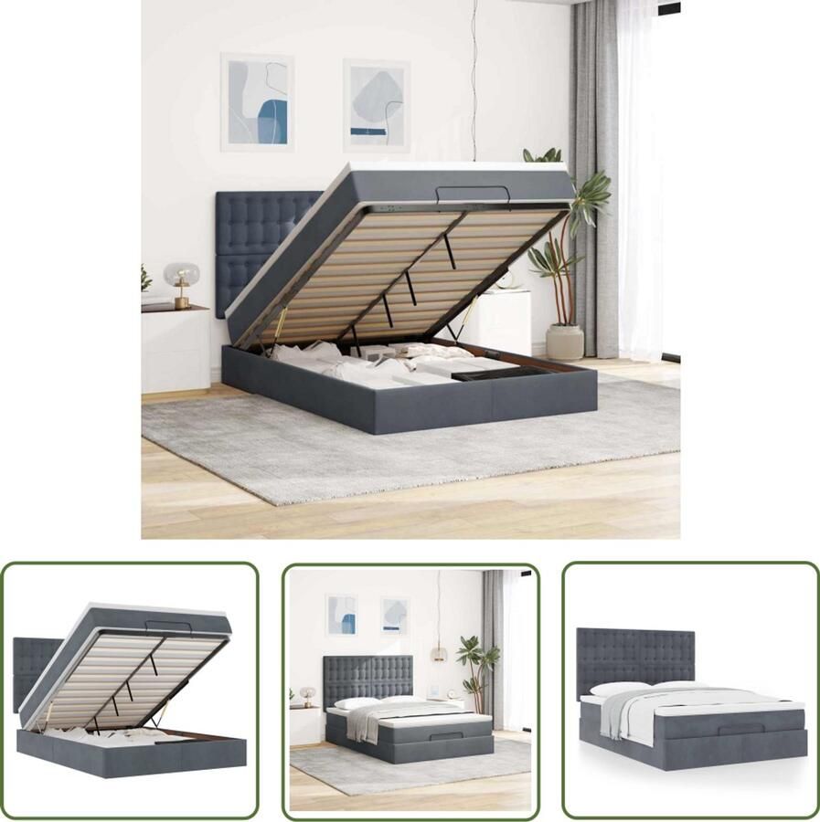 The Living Store Ottoman bed met matrassen 140x190cm fluweel donkergrijs Ottoman Bed Boxspring Bed Velvet Bed Tweepersoons Bed Kingsize Bed