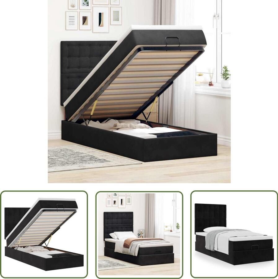VidaXL Boxspring Ottomanbed Ottoman bed met matrassen 90x190cm fluweel zwart Tweepersoonsbed Slaapcomfort Fluweel