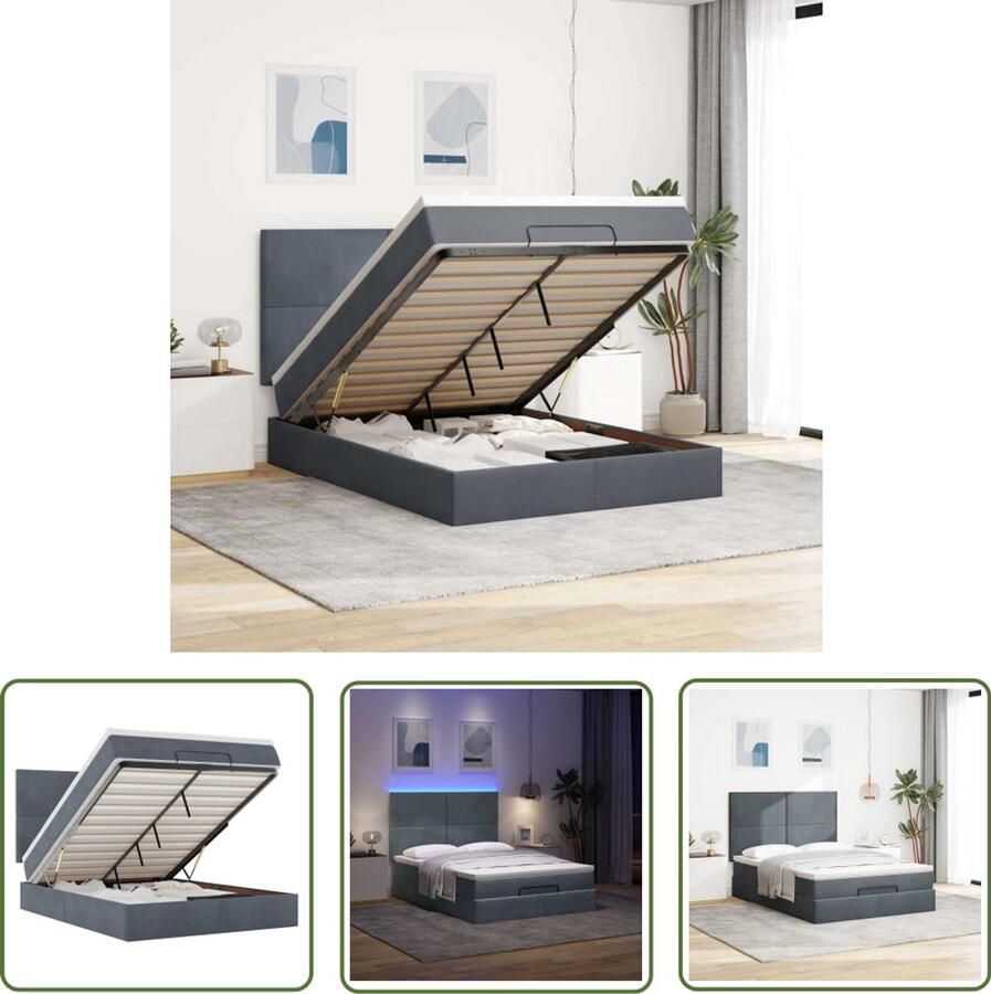 VidaXL Boxspring Ottomanbed Ottoman bed met matrassen en LED's 140x190cm fluweel Led Lampjes Slaapcomfort Fluweel