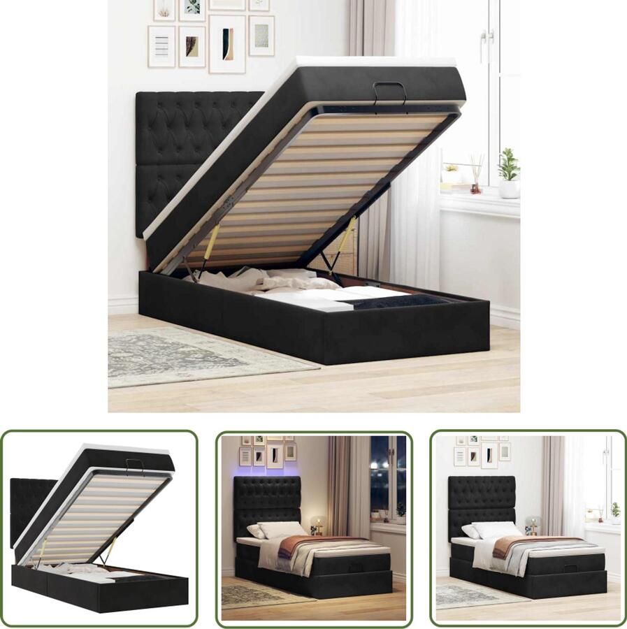VidaXL Boxspring Ottomanbed Ottoman bed met matrassen en LED's 80x200cm fluweel zwart Led Lampen Slaapcomfort Fluweel