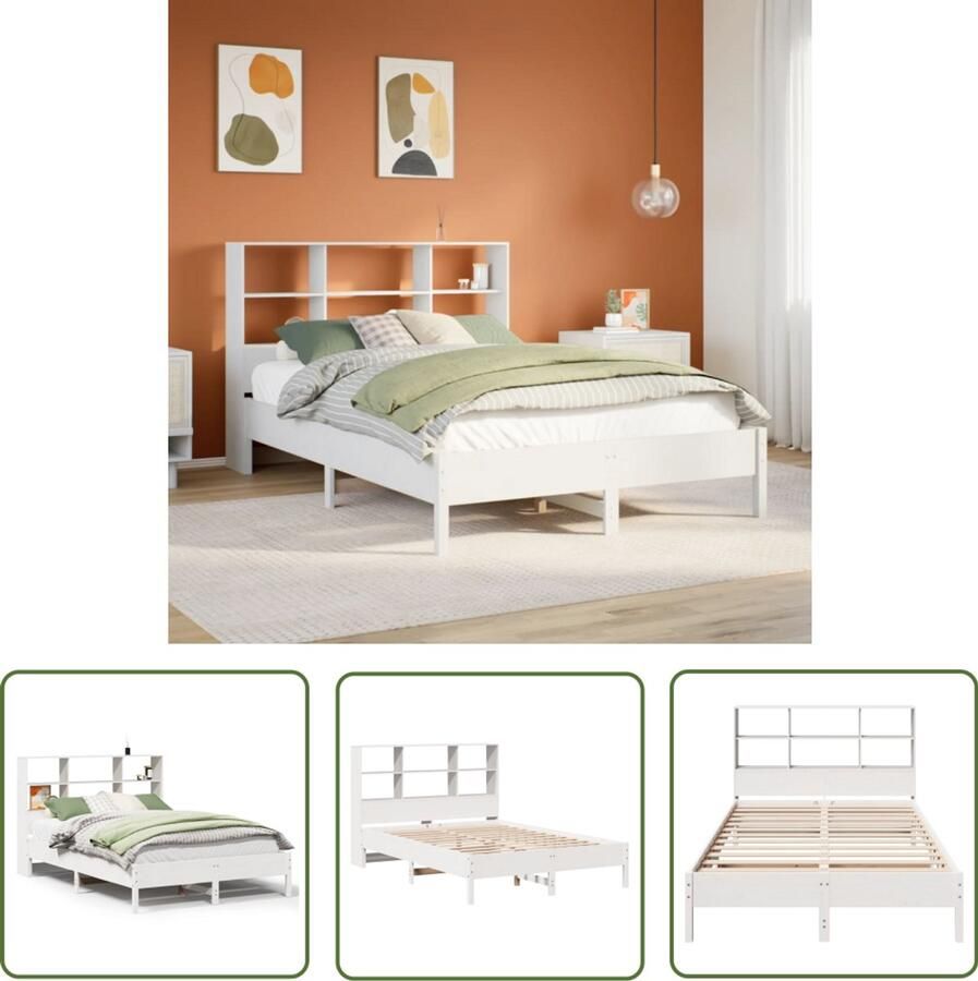 VidaXL Boxspring Slaapbank Bed met boekenkast zonder matras grenenhout wit 140x200 cm Tweepersoonsbed Houten Bed Met Lade