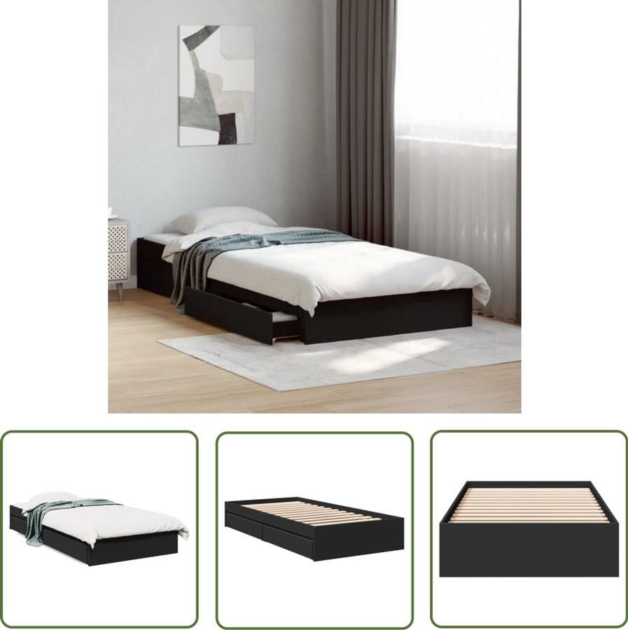 VidaXL Bedframe met lades bewerkt hout zwart 100x200 cm Slaapbank Boxspring Tweepersoonsbed Houten Bed Met Lade