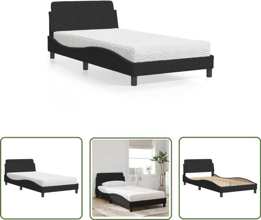 VidaXL Boxspring Slaapcomfort Bed met matras Dover fluweel zwart 100x200 cm Tweepersoonsbed Luxe Bed Velvet Bed