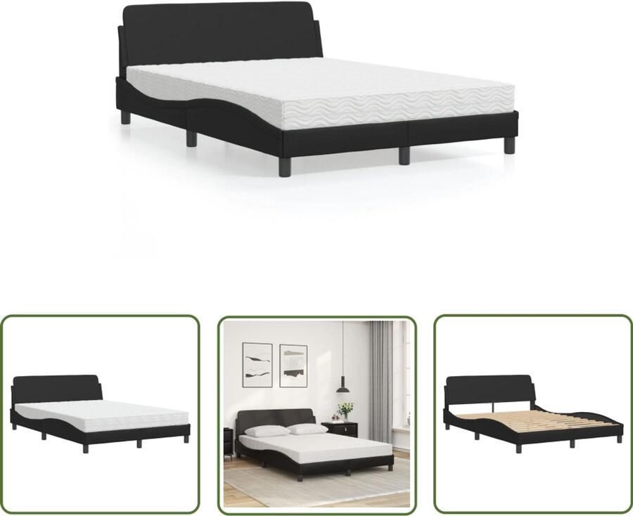VidaXL Boxspring Slaapcomfort Bed met matras Dover kunstleer zwart 140x200 cm Tweepersoonsbed Bed Kopen King Size Bed