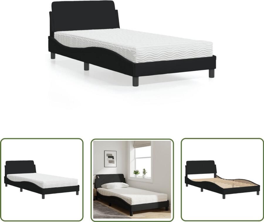 VidaXL Boxspring Slaapcomfort Bed met matras Dover stof zwart 100x200 cm Tweepersoonsbed Zwarte Bedden Modern Bed