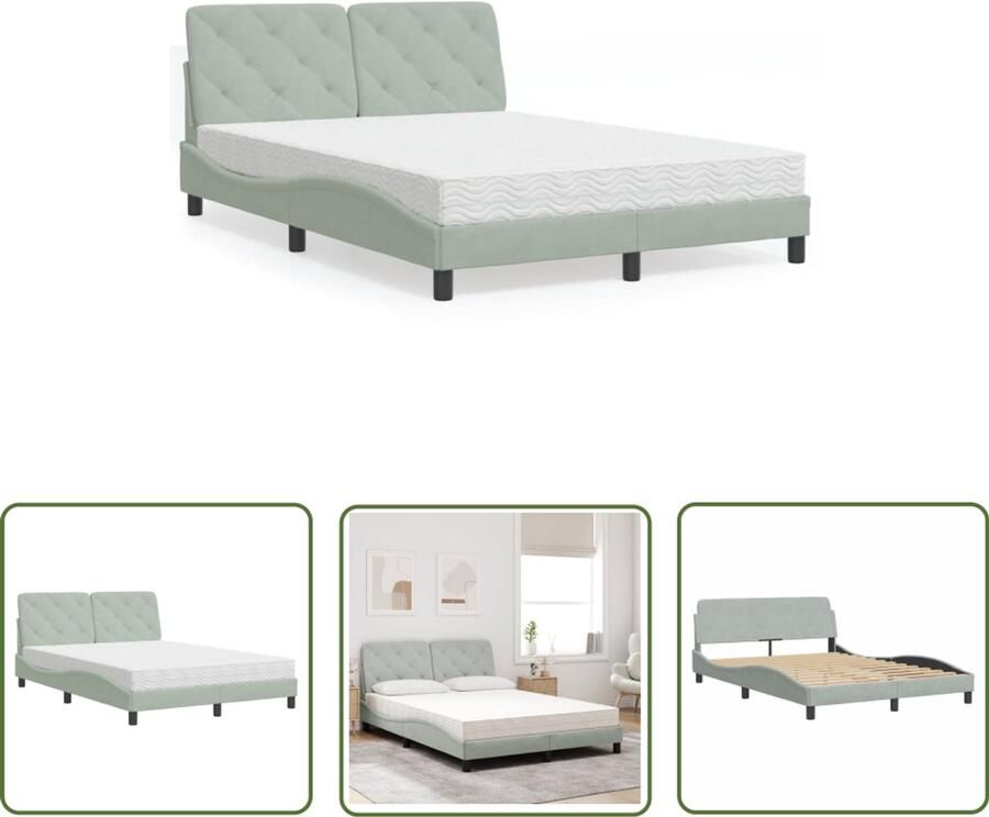 VidaXL Bed met matras fluweel lichtgrijs 140x200 cm Slaapcomfort Boxspring Tweepersoonsbed Luxe Bed Fluweel Bed