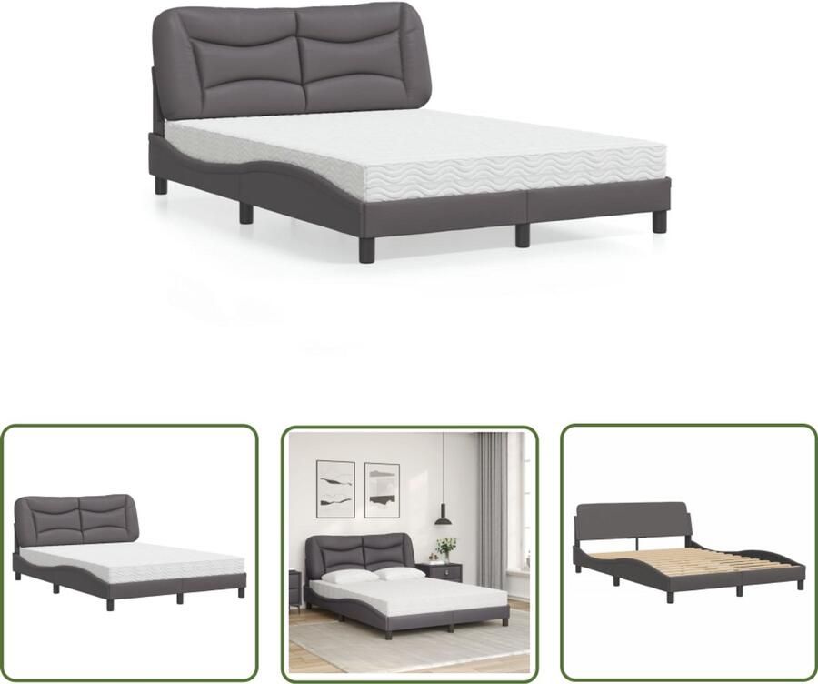VidaXL Boxspring Slaapcomfort Bed met matras Hvar kunstleer grijs 140x200 cm Tweepersoonsbed Designbed Modern Bed