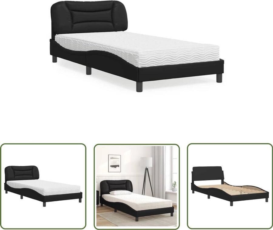 VidaXL Boxspring Slaapcomfort Bed met matras Hvar kunstleer zwart 100x200 cm Tweepersoonsbed King Size Bed Design Bed