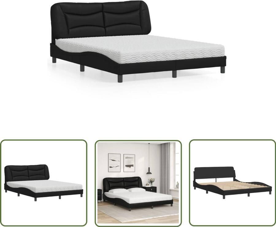 VidaXL Bed met matras Hvar kunstleer zwart 160x200 cm Slaapcomfort Boxspring Tweepersoonsbed Kunstleder Bed Zwarte Bed