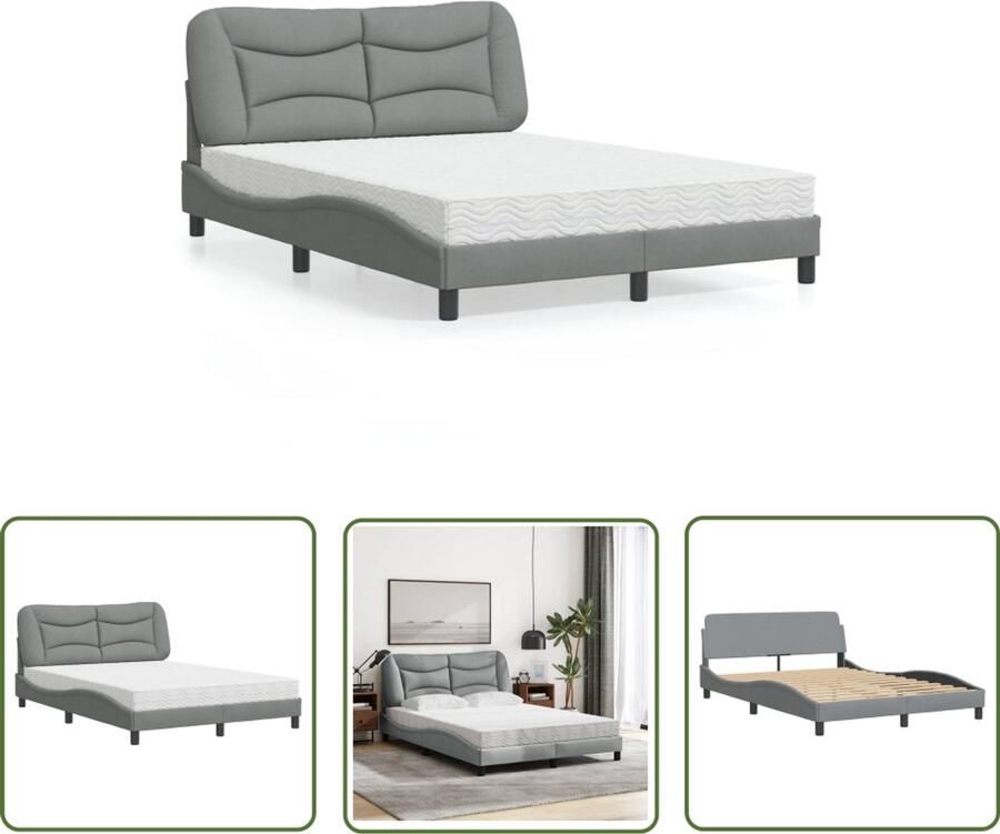 VidaXL Boxspring Slaapcomfort Bed met matras Hvar stof lichtgrijs 140x200 cm Tweepersoonsbed Licht Grijs Bed Modern Bed