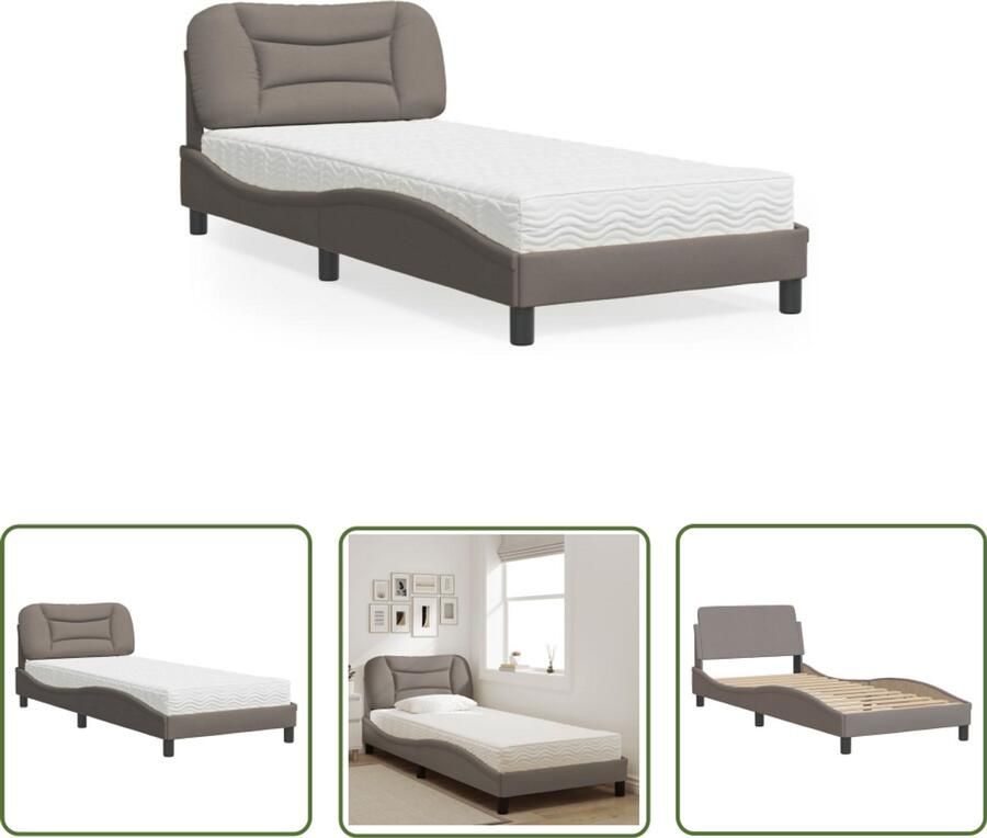 VidaXL Boxspring Slaapcomfort Bed met matras Hvar stof taupe 80x200 cm Tweepersoonsbed Bed Frame Stof Bed