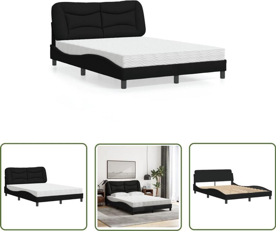 VidaXL Boxspring Slaapcomfort Bed met matras Hvar stof zwart 140x200 cm Tweepersoonsbed Bed Frame Zwarte Bedden