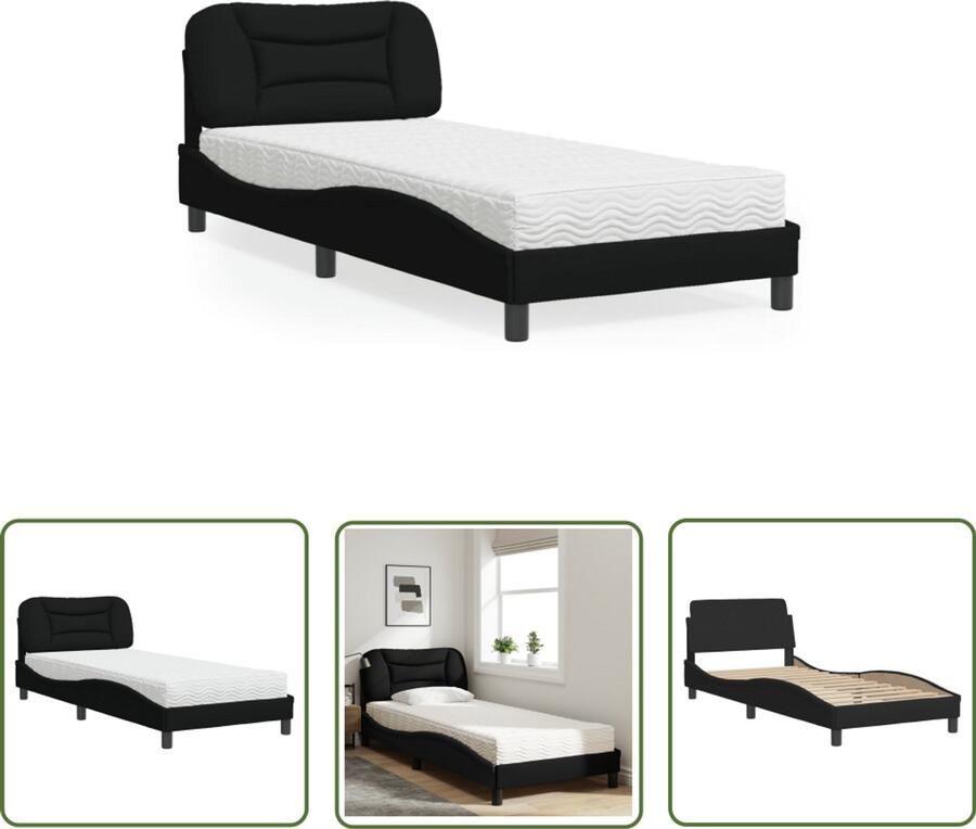 VidaXL Bed met matras Hvar stof zwart 80x200 cm Slaapcomfort Boxspring Tweepersoonsbed Bed Frame Zwarte Bedden