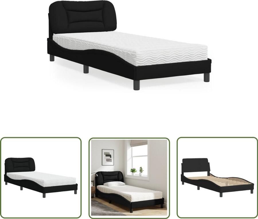 VidaXL Boxspring Slaapcomfort Bed met matras Hvar stof zwart 90x190 cm Tweepersoonsbed Bed Frame Hoofdkussens