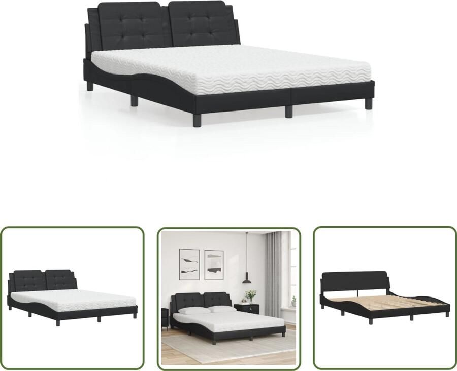 VidaXL Bed met matras Zadar kunstleer zwart 160x200 cm Slaapcomfort Boxspring Tweepersoonsbed King Size Bed Lederlook