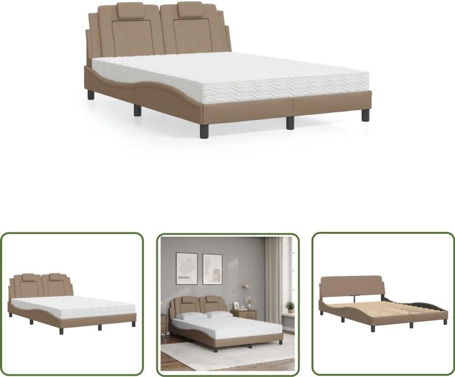 VidaXL Boxspring Slaapcomfort Bed Viana met matras kunstleer cappuccinokleurig 140x200 cm Kapstok Tweepersoonsbed Bruine Bank