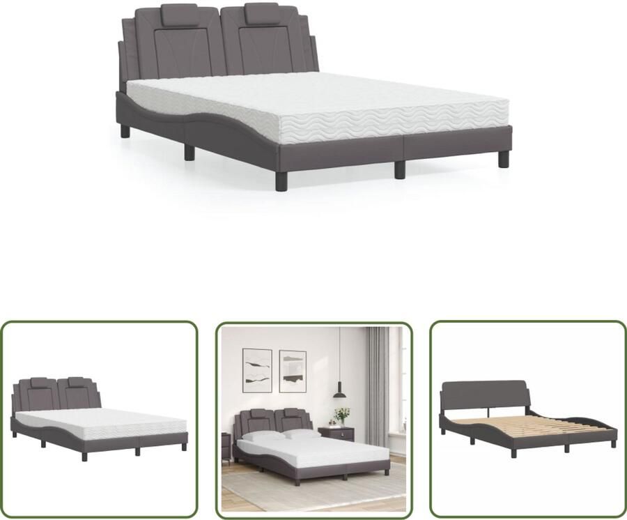 VidaXL Bed Viana met matras kunstleer grijs 140x200 cm Slaapcomfort Boxspring Tweepersoonsbed Kunstleder Bed Grijze Bed