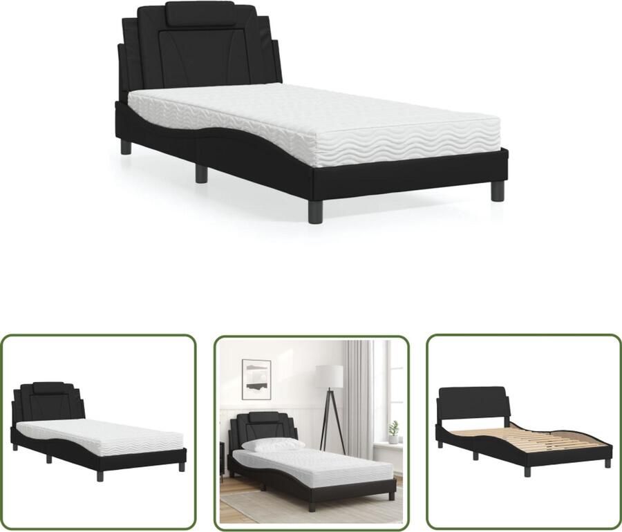VidaXL Bed Viana met matras kunstleer zwart 100x200 cm Slaapcomfort Boxspring Tweepersoonsbed Bed Frame Kunstleder Bed