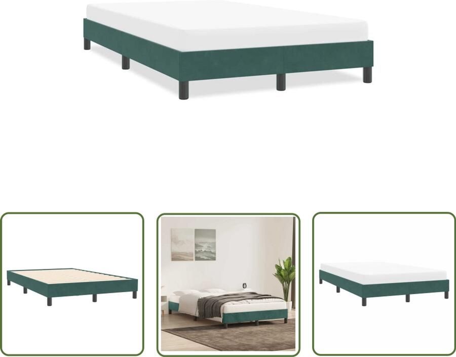 The Living Store Bedframe zonder matras 120x210 cm fluweel donkergroen Slaapcomfort Boxspring Tweepersoonsbed Hoofdbord Designbed