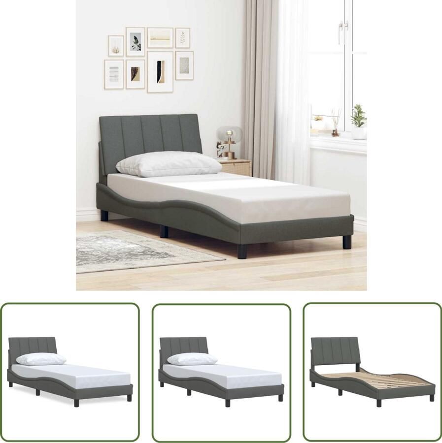The Living Store Bedframe zonder matras 90x190 cm stof donkergrijs Slaapcomfort Boxspring Tweepersoonsbed Eenpersoonsbed Bed Frame