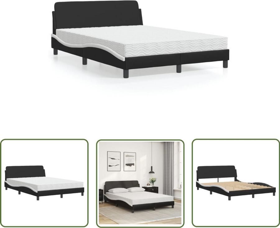 VidaXL Boxspring Slaapkamermeubilair Bed met matras Dover kunstleer zwart en wit 140x200 cm Tweepersoonsbed Kunstleder Bed Modern Bed