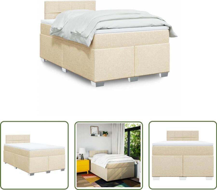 VidaXL Boxspring Slechtsommier Boxspring met matras stof crèmekleurig 120x200 cm Slaapcomfort Tweepersoonsbed Frame