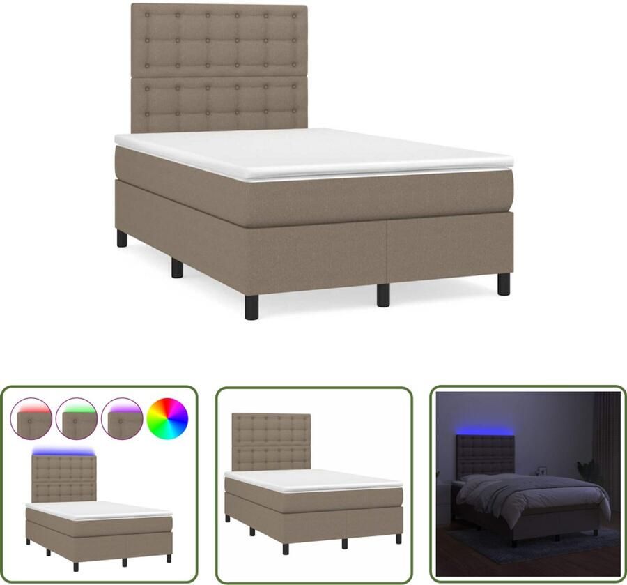 VidaXL Boxspring met matras en LED stof taupe 120x190 cm Boxspring Boxspringbed Slaapcomfort Led Lamp Taupecleur