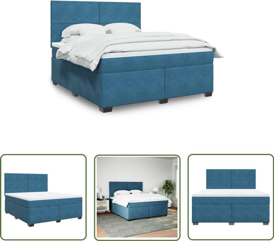 VidaXL Boxspring met matras fluweel blauw 180x200 cm Boxspring Boxspringbed Fluweel Bed Tweepersoonsbed Matras
