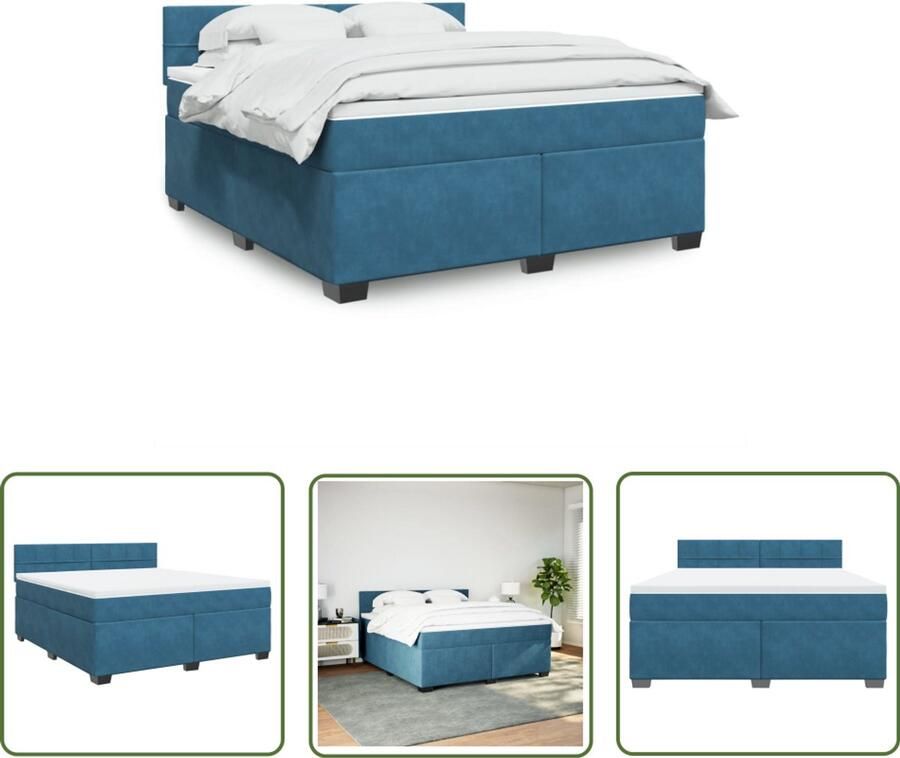 VidaXL Boxspring met matras fluweel blauw 180x200 cm Boxspring Boxspringbed Fluweel Matras Pocketveringmatras
