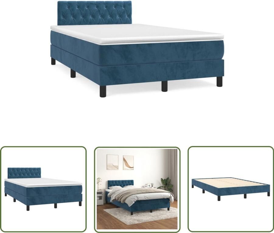 VidaXL Boxspring met matras fluweel donkerblauw 120x190 cm Boxspring Boxspringbed Fluweel Bed Slaapkamer Meubilair Tweepersoons Bed