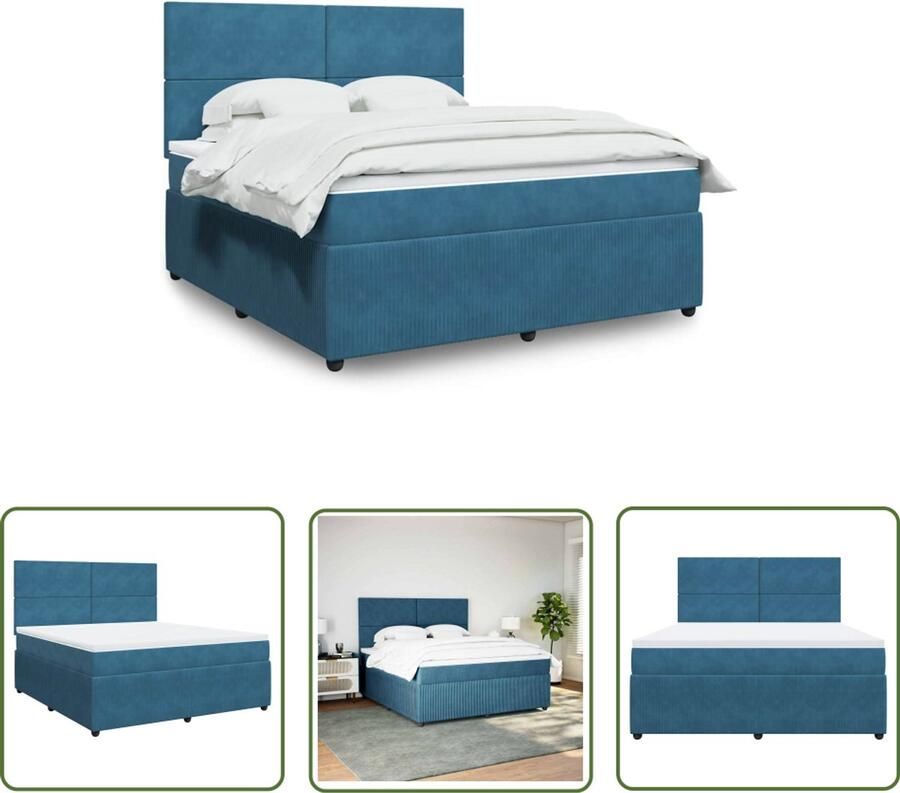 VidaXL Boxspring met matras fluweel donkerblauw 180x200 cm Boxspring Boxspringbed Slaapcomfort Matras Pocketveringmatras