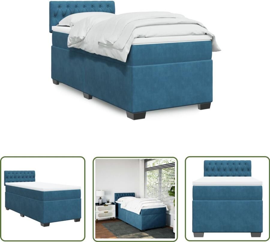 VidaXL Boxspring met matras fluweel donkerblauw 80x200 cm Boxspring Boxspringbed Fluweel Donkere Kleuren Tweepersoonsbed