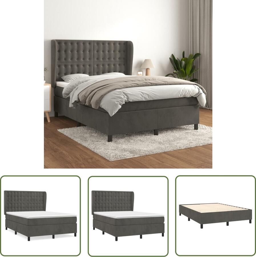 The Living Store Boxspringbed Fluweel 140 x 200 cm Pocketvering matras Middelharde ondersteuning Huidvriendelijk topmatras Boxspring Boxspringbed Fluweel Bed Tweepersoons Bed Slaapcomfort