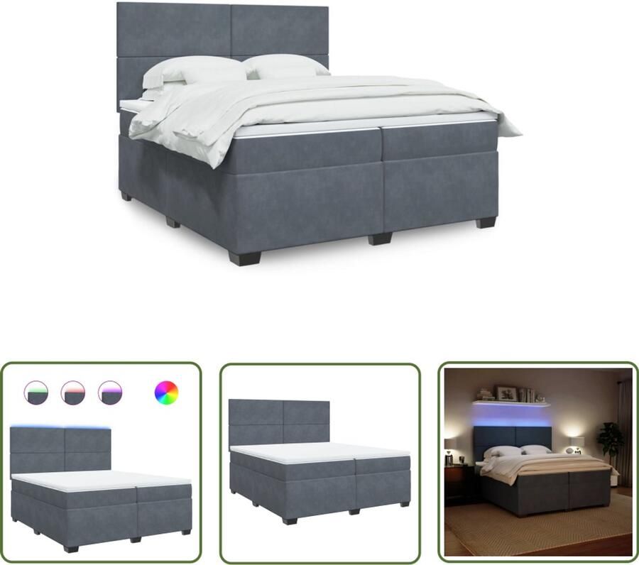 VidaXL Boxspring met matras fluweel donkergrijs 200x200 cm Boxspring Boxspringbed Fluweel Bed Dark Grey Bed Led Bed