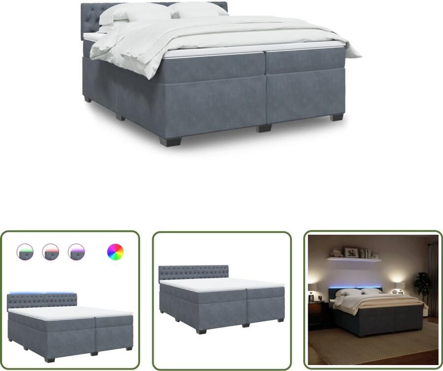 VidaXL Boxspring met matras fluweel donkergrijs 200x200 cm Boxspring Boxspringbed Fluweel Bed Donkere Kleur Bed Led Bed