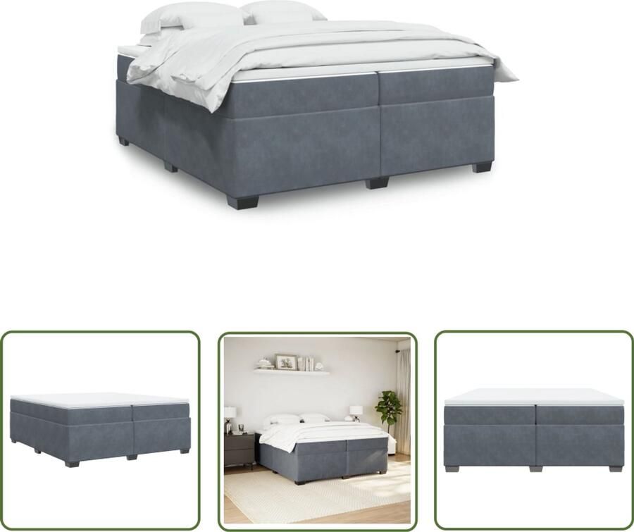 VidaXL Boxspring met matras fluweel donkergrijs 200x200 cm Boxspring Boxspringbed Fluweel Donkere Grijs Tweepersoonsbed