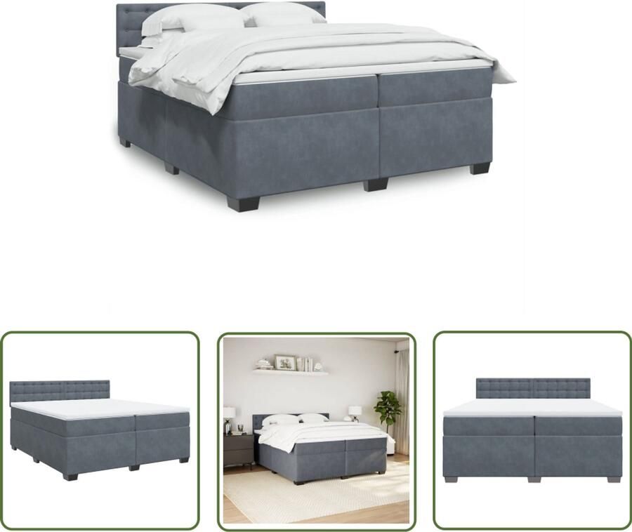 VidaXL Boxspring met matras fluweel donkergrijs 200x200 cm Boxspring Boxspringbed Fluweel Donkere Kleuren Tweepersoonsbed
