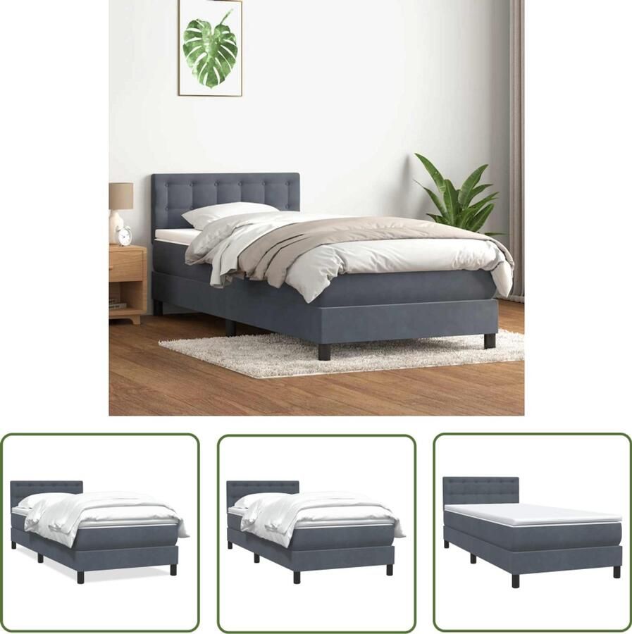 VidaXL Boxspring met matras fluweel donkergrijs 80x210 cm Boxspring Boxspringbed Fluweel Bed Dark Grey Bed Tweepersoonsbed