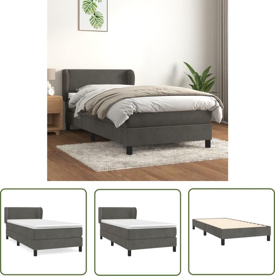 The Living Store Boxspringbed fluweel pocketvering middelharde ondersteuning donkergrijs 193x93x78 88 cm inclusief hoofdbord matras en topmatras Boxspring Boxspringbed Fluweel Bed Velvet Bed Tweepersoonsbed