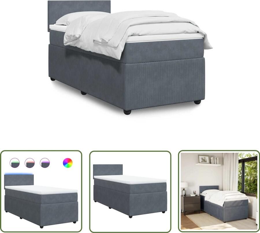 VidaXL Boxspring met matras fluweel donkergrijs 90x190 cm Boxspring Boxspringbed Tweepersoonsbed Donkere Kleur Fluweel