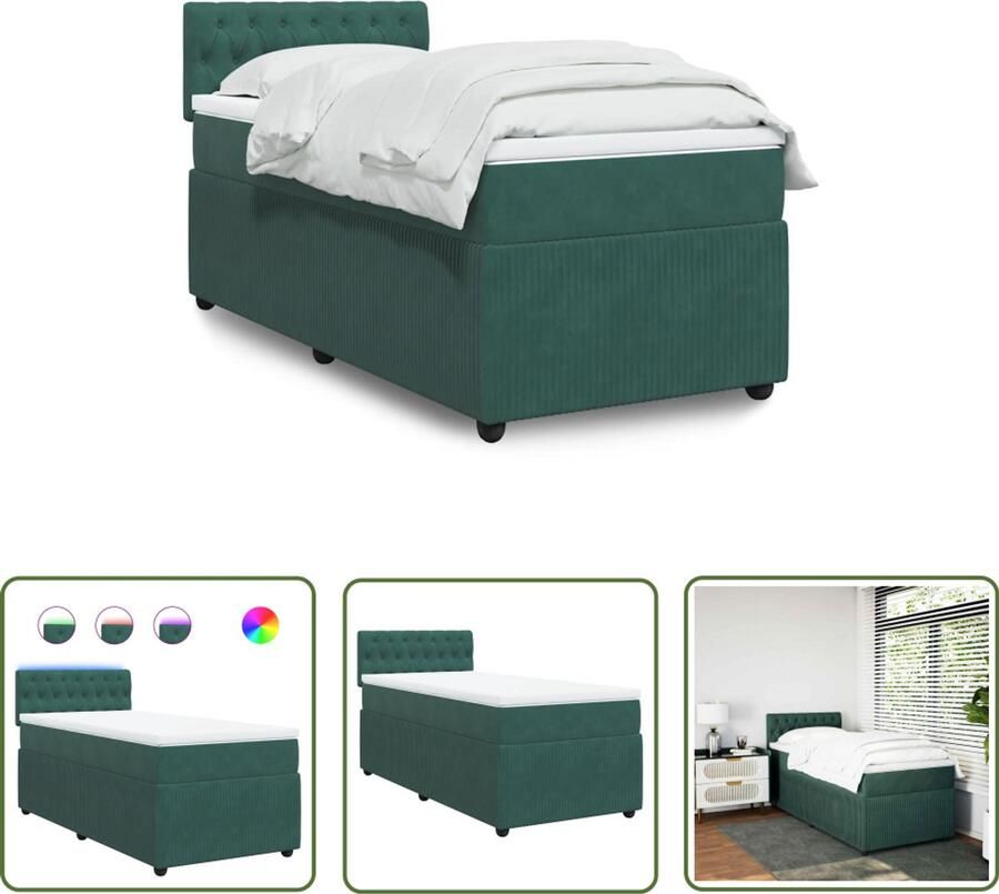 VidaXL Boxspring met matras fluweel donkergroen 100x200 cm Boxspring Boxspringbed Fluweel Dark Green Led Verlichting