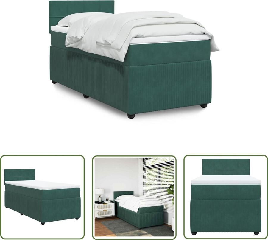 VidaXL Boxspring met matras fluweel donkergroen 100x200 cm Boxspring Boxspringbed Matras Fluweel Donkere Kleuren