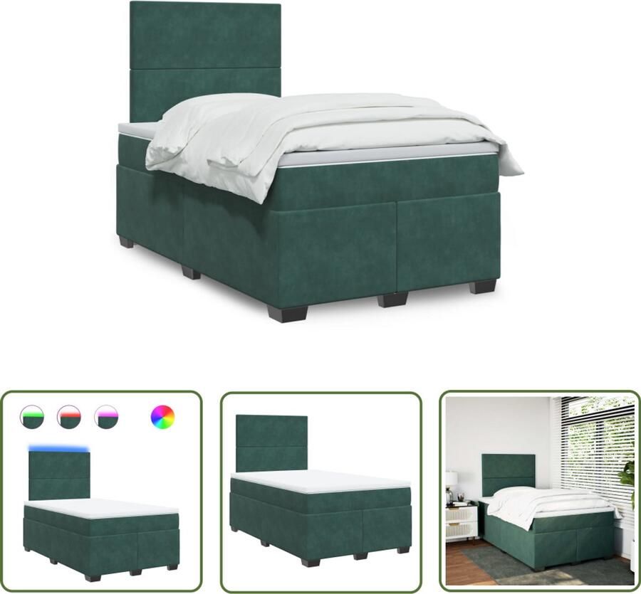 VidaXL Boxspring met matras fluweel donkergroen 120x200 cm Boxspring Boxspringbed Fluweel Bed Donkere Groene Bed Led Bed